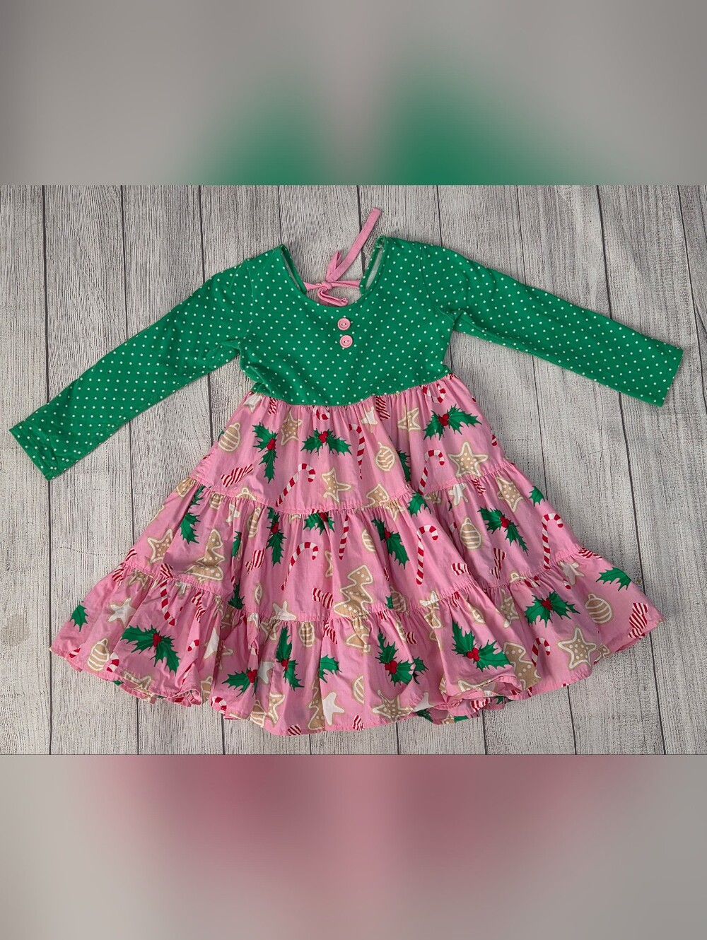 Eleanor Rose Pink & Green Christmas Tiered Dress